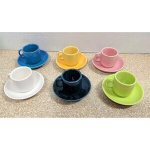 Vibrant Multi-Color 12pc Espresso Demitasse Set - 6 Cups & 6 Saucers NEW
